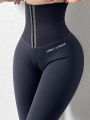 High-waisted button-down slimming fitness pants, women's outerwear button-down shaping yoga pants, tight elastic running sports. 