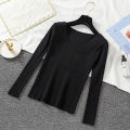 Zoki New  Women Sweater Autumn Long Sleeve Pullover Basic Top Fashion V-neck Elastic Female Winter Solid Knitted Jumper. 