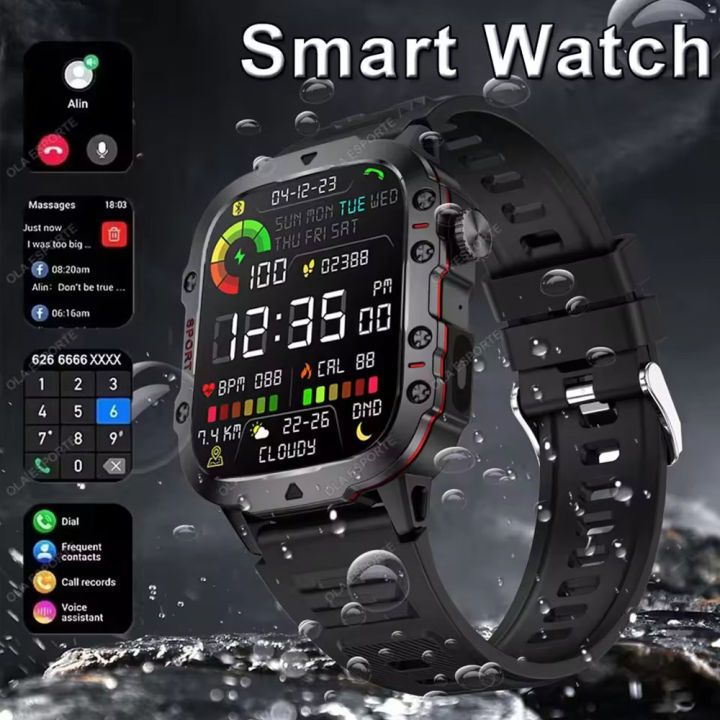 2025 Rugged Smart Watch Men's Outdoor Watch 1.44" HD Touch Screen Voice Bluetooth Call Flashlight Smartwatch Men