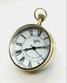 (H).  VTG Brass Eye of Time Per Mare Per Terram By Land Watch
  Brass Table clock Nautical shelf & desk clock. 