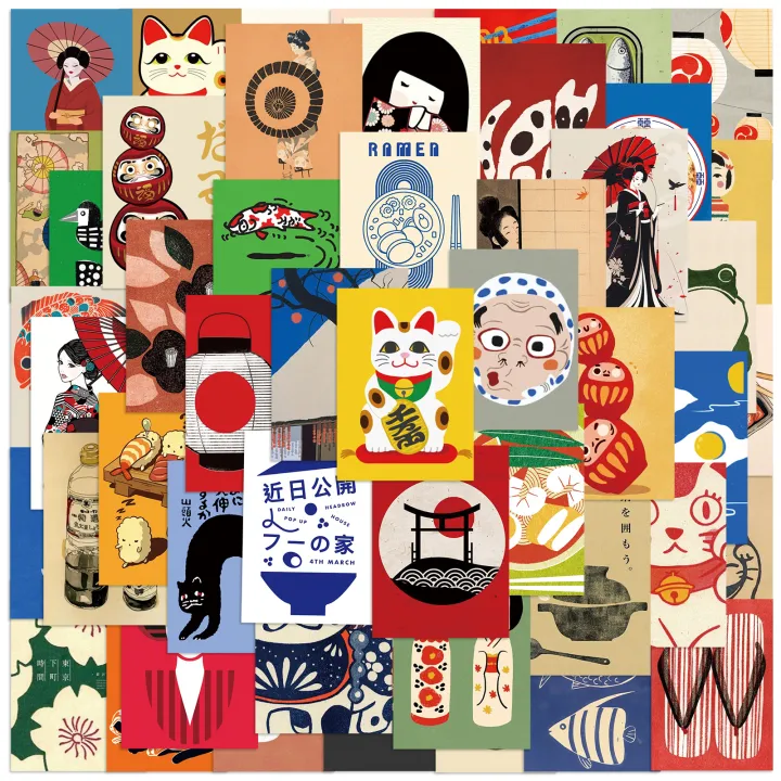Japanese Storefront Sticker 50PCS Vintage Classic Japanese Stickers Japanese Culture Decals For ...