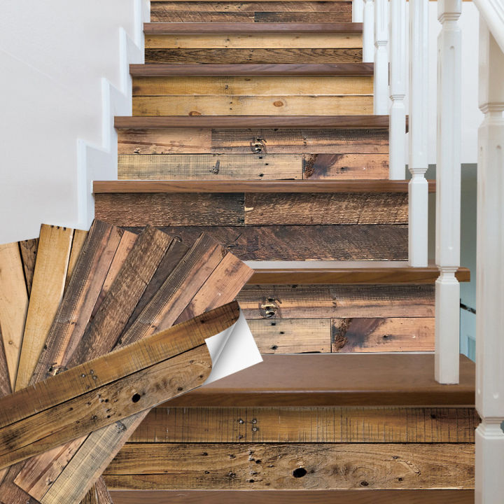 Wooden Vintage Grain Stairway Vinyl Floor Door Sticker Adhesive DIY ...