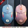 【6 Buttons】 FunBug GX6 Matte RGB Wired Gaming Mouse  6 Buttons, Silent Clicks, 3200 DPI Adjustable, 1.5M Fiber Wire, Aesthetic Ergonomic Mouse for Laptop & PC + FREE MOUSEPAD - (Sky Blue / Rose Gold). 