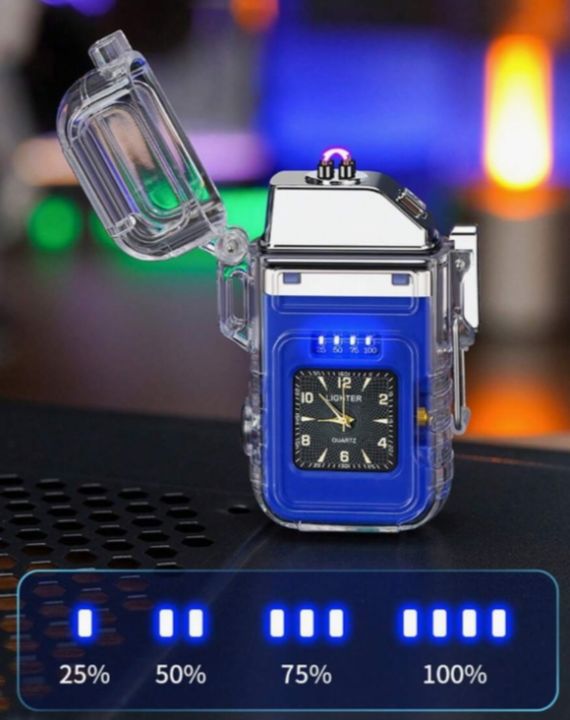 Zinc%20Alloy%20TYP-C%20Fast%20Charging%20Inflatable%20Waterproof%20And%20Windproof%20Quartz%20Watch%20Dual%20Arc%20Lighter%20With%20High%20Brightness%20COB%20Emergency%20Lighting%20LED%20Power%20Display%20Lighter%20-%20Image%208