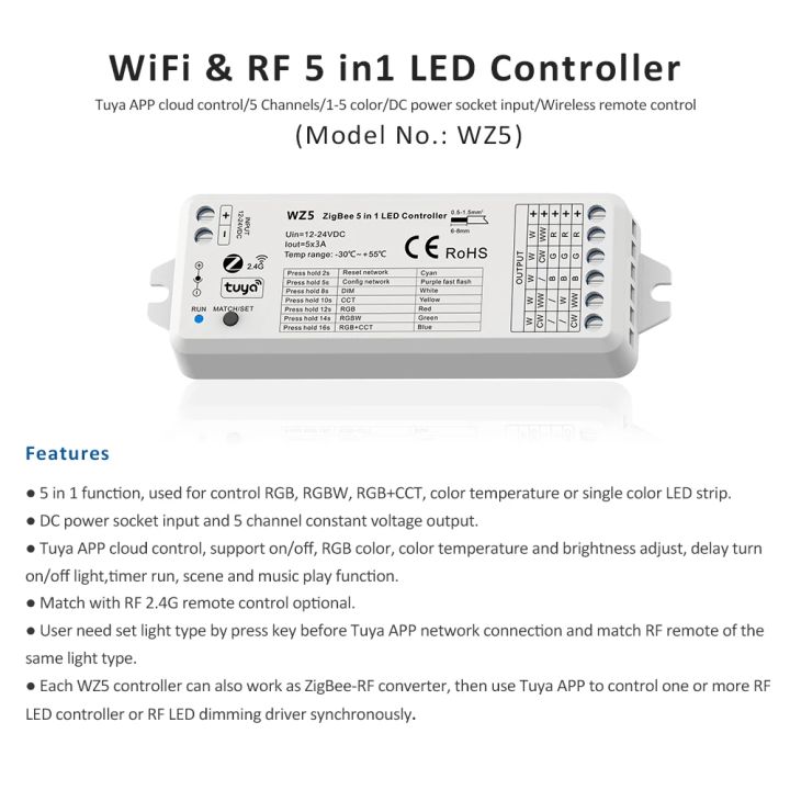 Tuya%20Zigbee%20LED%20Controller%205in1%20RGB%20CCT%20RGBW%20RGBCCT%20DC%2012V%2024V%2015A%20LED%20Strip%20Light%20RF%202.4G%20Wifi%20Smart%20Life%20Voice%20Alexa%20Home%20WZ5%20-%20Image%202