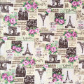 100% Natural Cotton Linen Fabric 90x145cm Eiffel Tower Cartoon Printed Textile for Upholstery DIY Skirt Garment Home Decorative.