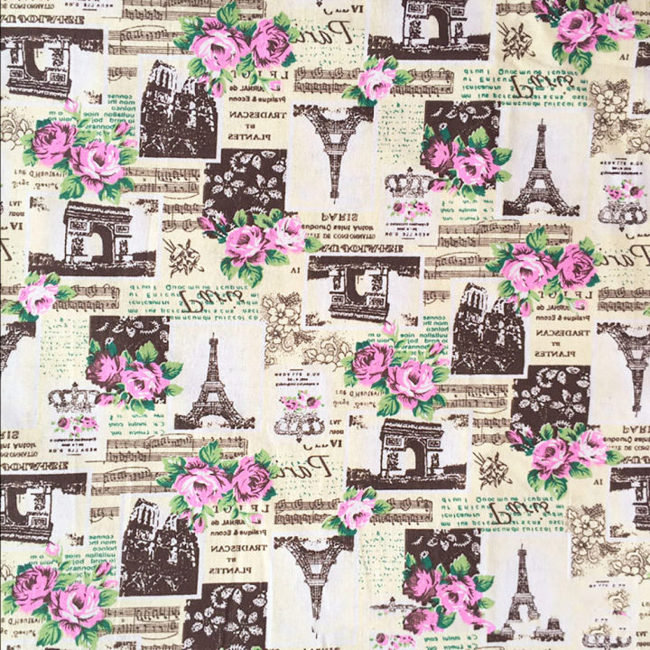 100% Natural Cotton Linen Fabric 90x145cm Eiffel Tower Cartoon Printed Textile for Upholstery DIY Skirt Garment Home Decorative
