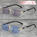 2PCS Metal Frame Colored Lenses for Women And Men Eyewear Unisex Luxury Fashion Sunglasses Rimless Rectangle Gradient Lens. 