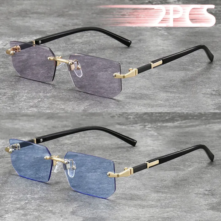 2PCS%20Metal%20Frame%20Colored%20Lenses%20for%20Women%20And%20Men%20Eyewear%20Unisex%20Luxury%20Fashion%20Sunglasses%20Rimless%20Rectangle%20Gradient%20Lens%20-%20Image%204