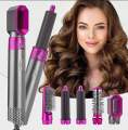 5in1 Electric Hair Dryer Comb & Styling Kit — Multifunctional Hot Wind Curler, Removable Brush Heads, 5 Interchangeable Barrels, Negative Ion Technology, Straightener Brush, Ceramic Plates, Fast Heat, Cool Tip, Lightweight, Portable With Travel Pouch. 