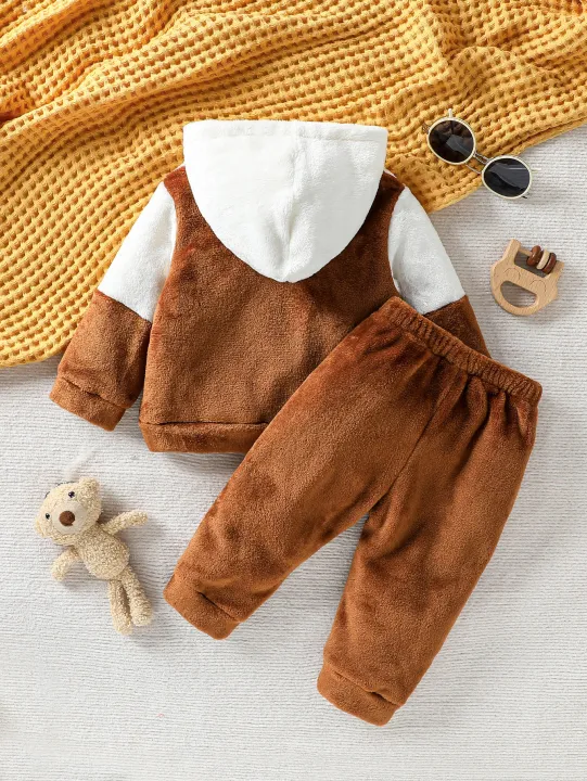 2025%20Cute%20Baby%20Boys%20and%20Girls%202PCS%20Clothing%20Set%20Cartoon%20Pattern%20Hooded%20Long%20Sleeved%20Plush%20Suit%20Winter%20Warm%20Outfit%20for%200-1Y%20-%20Image%202