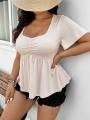 New Women's Fashion Casual Square Neck Short Sleeve Plus Size Women's Top.