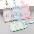 Cat Ear Card Holder+Retractable Reel Lanyard,Work ID Card Holder Campus Card Neck Lanyard Badge Holder Protective Cover.
