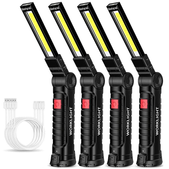 New Portable COB LED Flashlight USB Rechargeable Work Light Magnetic Lanterna Hanging Lamp with Built-in Battery Camping
