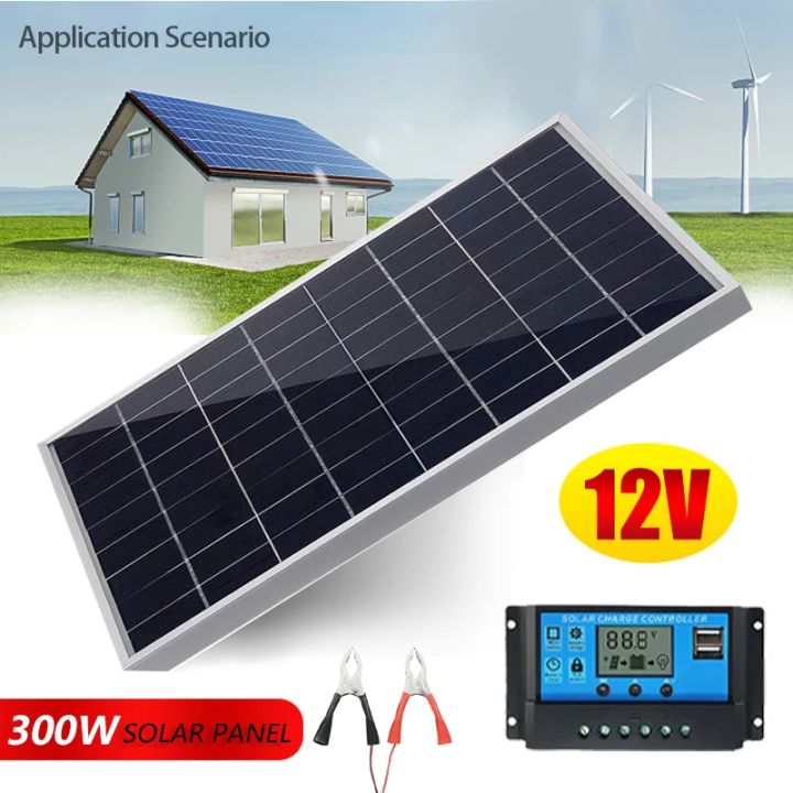 300W Solar Panel Kit 12V Complete Polycrystalline USB Power Portable Outdoor Rechargeable Solar Cell Solar Generator for Home