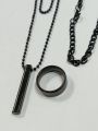 3pcs/ Locket Set For Men Fashion Trendy Black 3D Stainless steel Bar Stick Locket +Black Stainless steel Silver  Chain Braclate +Titanium Stainless steel Silver Ring For Men Neve Fade Color. 