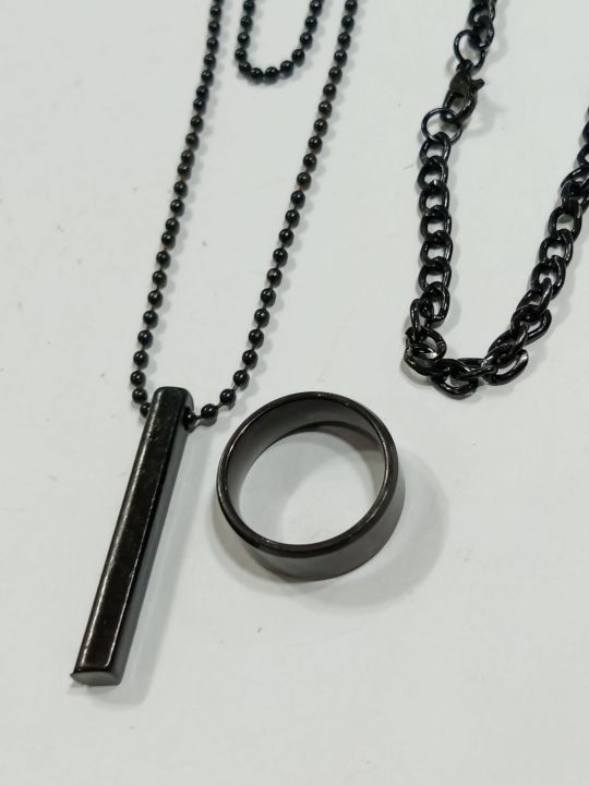 3pcs/%20Locket%20Set%20For%20Men%20Fashion%20Trendy%20Black%203D%20Stainless%20steel%20Bar%20Stick%20Locket%20+Black%20Stainless%20steel%20Silver%20%20Chain%20Braclate%20+Titanium%20Stainless%20steel%20Silver%20Ring%20For%20Men%20Neve%20Fade%20Color%20-%20Image%204