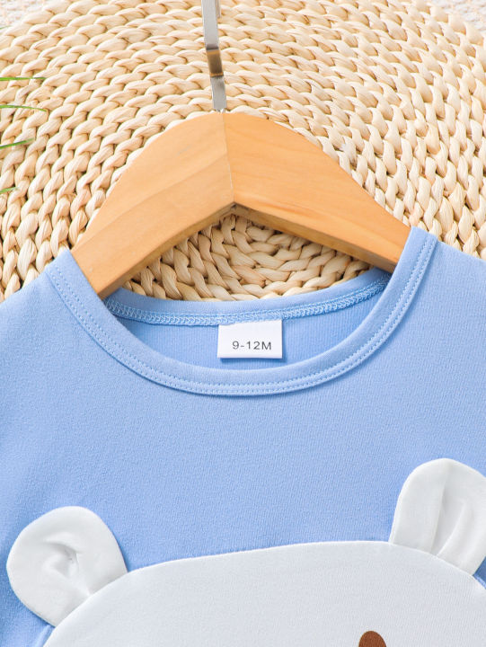 Summer%20Boys'%20Set%20Cartoon%20Cute%20Teddy%20Bear%20Printed%20Blue%20Top+Shorts%202Pcs/Set%200-3%20Years%20Old%20Sunny%20Handsome%20Boy%20Baby%20Casual%20Set%20-%20Image%203