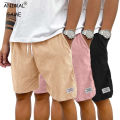 Summer Men's Solid Corduroy Shorts with Drawstring Casual Elastic Waist Fit for Outdoor Daily Activities Streetwear.