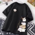 Summer Fashion Simple Cat Printing Universal Short Sleeve T-shirt Loose Casual Large Size.