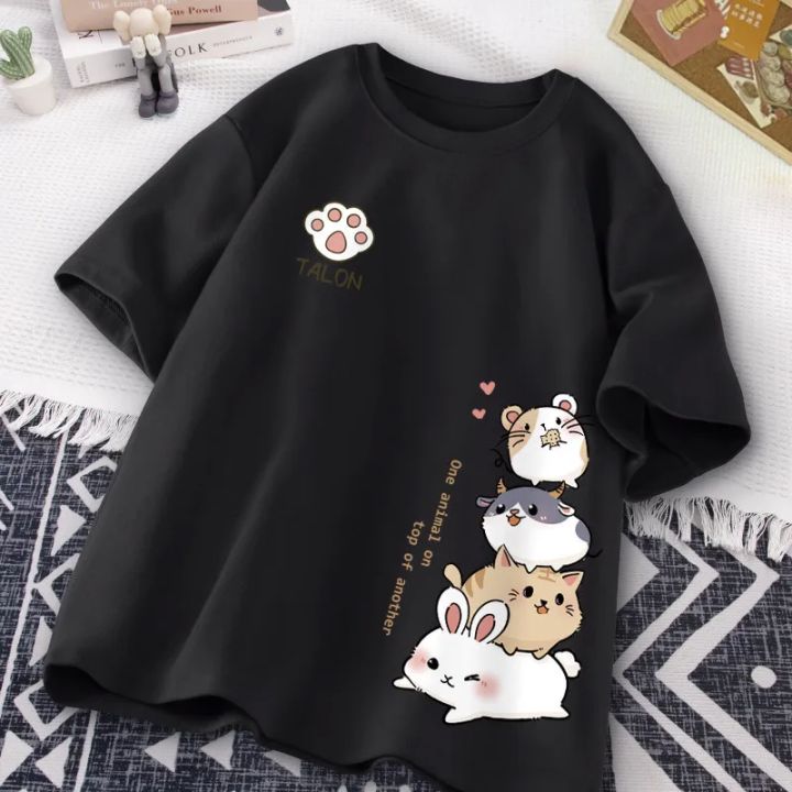 Summer%20Fashion%20Simple%20Cat%20Printing%20Universal%20Short%20Sleeve%20T-shirt%20Loose%20Casual%20Large%20Size%20-%20Image%203