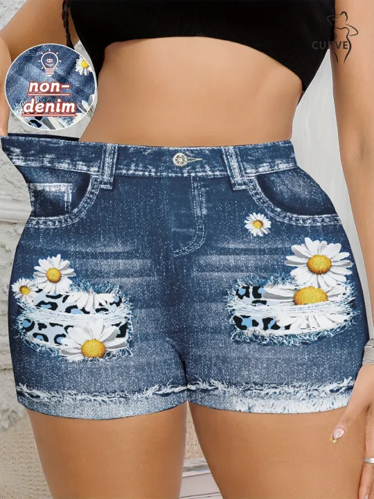 Plus%20Size%20High%20Waisted%20Bike%20Shorts%20Women's%20Faux%20Denim%20Printed%20Stretch%20Leggings%20Comfortable%20Casual%20Fashion%20-%20Image%206