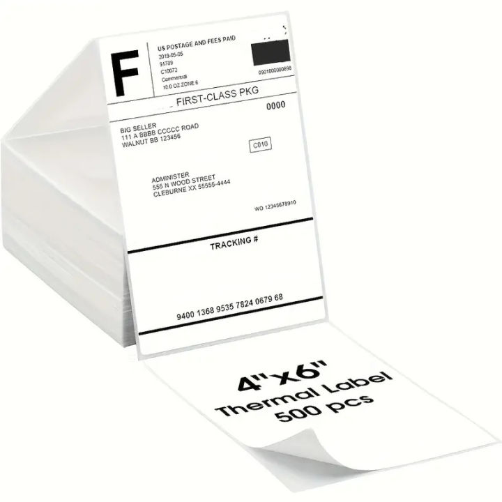 4x6 Inch Direct Thermal Labels 500 Labels Per Stacked Strong Adhesive, Labels Resistant to Water & Grease For Shipping Label