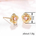 Huitan Exquisite Rose Stud Earrings for Women Luxury Sparkling Cubic Zirconia Temperament Sweet Flower Earrings Fashion Jewelry.