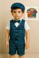 Premium 5-Piece Boys Formal Party Suit with Half Shirts, Waist Coat,Bow Tie, Cap & Shorts – Blue Printed Design Party Dress For Kids (6 Months to 7 Years). 