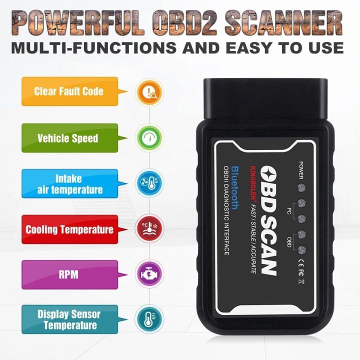 100% Real ELM327 Bluetooth V1.5 PIC18F25K80 Chip Kingbolen ELM 327 OBD2 Diagnostic Tool For Android Elm327 v1.5 Auto Scanner Code Reader
