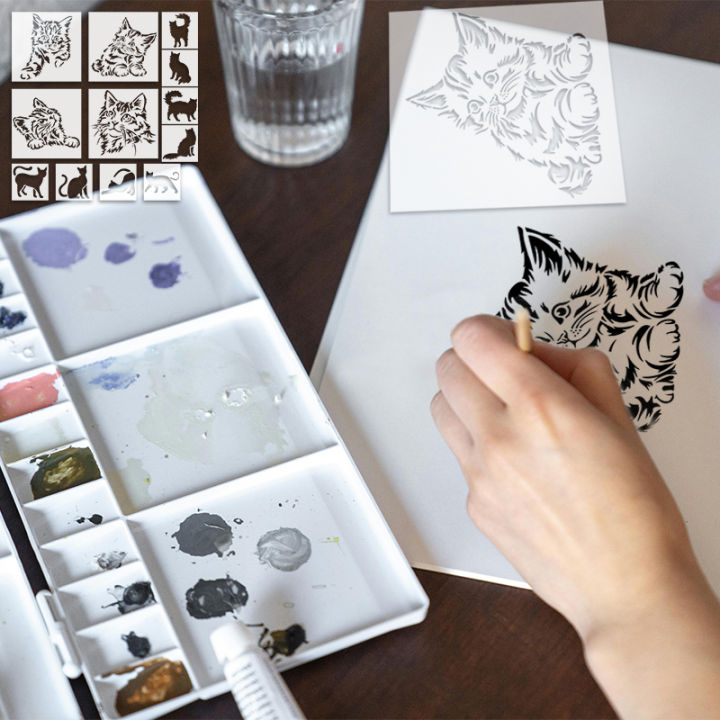 YOMDID%2012pcs%20Lovely%20Cat%20Series%20Graffiti%20Stencils%20Reusable%20DIY%20cat%20Multi-Pattern%20Painting%20Hollow%20Out%20Decorative%20Templates%20-%20Image%203