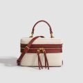 2025 new niche design retro canvas patchwork box bag versatile commuting handbag single shoulder crossbody;. 