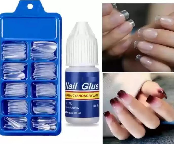 100PCS TRANSPARENT NAILS FOR GIRLS WITH GLUE Daraz.pk