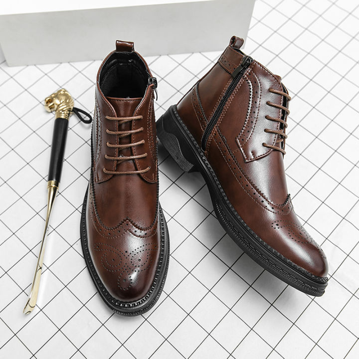Men%20Block%20Heel%20Lace-up%20And%20Side%20Zipper%20Design%20Brogue%20%20Boots%20-%20Image%207