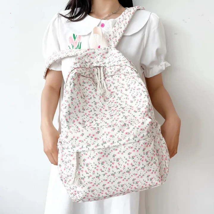 Korean%20Student%20School%20Backpack%20Floral%20White%20School%20Bags%20For%20Teenage%20Girls%20Cute%20Women's%20Backpack%20Brand%20Book%20Bag%20Nylon%20Rucksack%20-%20Image%204