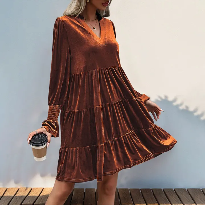 Women%20Elegant%20Velvet%20Dress%20Long%20Sleeve%20Solid%20Loose%20High%20Waist%20V-Neck%20Midi%20Dresses%20Evening%20Party%20Chic%20Lady%20Robe%20Christmas%20Clothes%20-%20Image%204