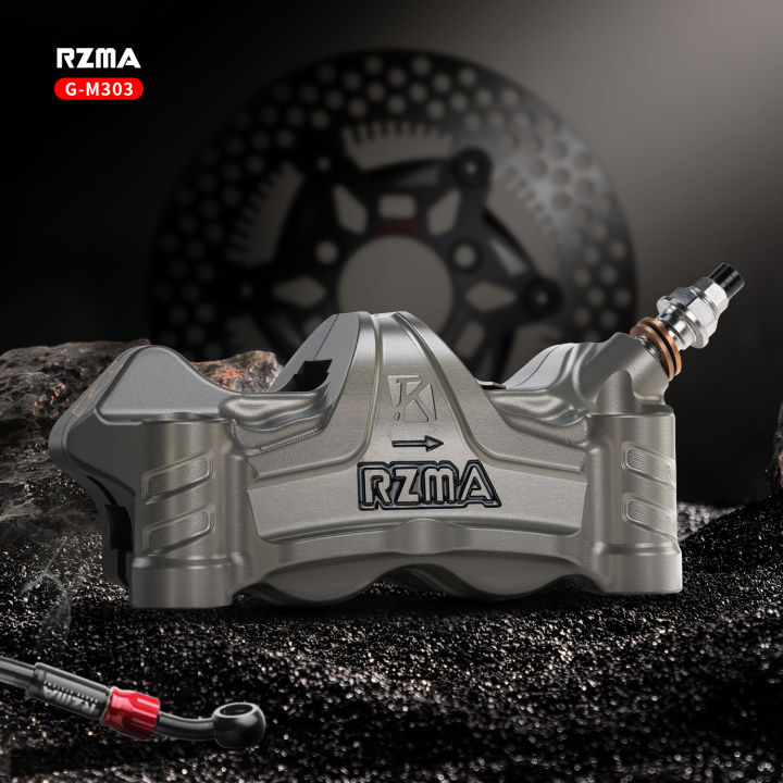 RZMA G-M303 Motorcycle Brake Caliper with Dual-Lip Seals & Active Cooling - CNC Billet Aluminum 4-Piston, High-Performance (40%
