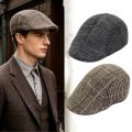 British Style Gentleman Golf Baseball Hat Wool Beret Cap Retro Newsboy Painters Plaid Check Printed Hat Waiter Cabbie Flat Visor. 