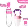2 Pes Baby Fruit Feeder Squeeze Feesing Bottle Set Silicone Teething Pacifier Kids Training Food Dispensing Spoon Feeder. 