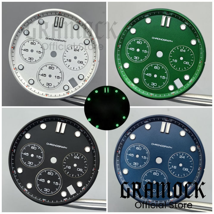 GRAMOCK 31mm Watch Modified Accessories VK63 Quartz Watch Dial 4 Hour's Date Window Luminous For VK63 VK64 Chronograph Movement