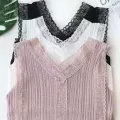 Lace Trim Tank Top Women Stretchy Knitted Sleeveless V-Neck Vest Fitted Crop Tops Teen-girl Summer Korean Fashion Elegant Outfit. 