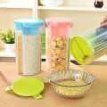 3-in-1 Storage Jar with 3 portions Airtight Food Storage Cereal Dispenser Pulses Container and 3 partitions for Dry Fruit Storage Spice Jar Masala Daal Biscuits Spices Candy and Multi Compartment kitchen Essentials. 