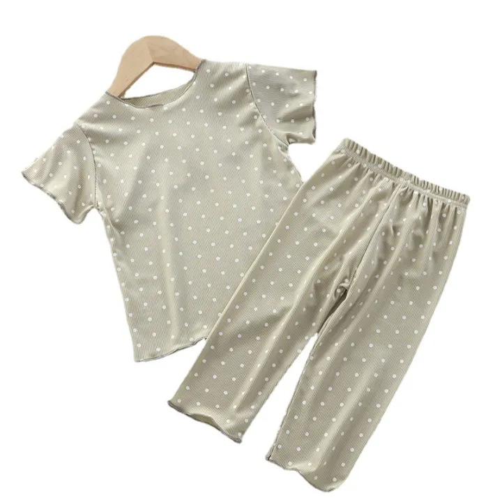 Korean%20version%20of%20summer%20girls%20short-sleeved%20suit%20comfortable%20air%20conditioning%20suit%20baby%20girl%20ice%20silk%20polka%20dot%20home%20clothes%20-%20Image%203