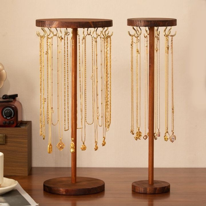 Jewelry Holder Stand, Necklace Organizer Rack, Wood Display Storage for Necklaces, Bracelets, Rings, Earrings