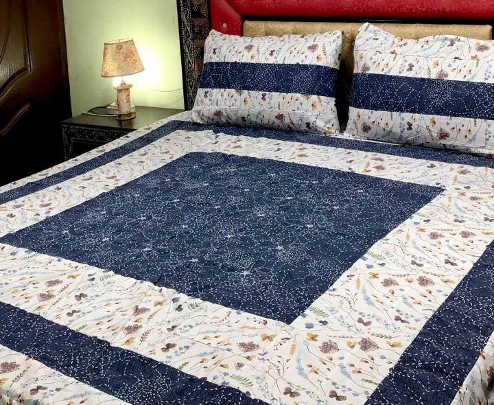 Embroidered Patch Work King Size BedSheet - High Quality - Cotton Double Bedsheet Embroided by Dazzling point