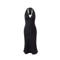 2024 Summer New Women's French European and American Wave Point Sleeveless Hanging Neck Printed Temperament Strap Dress. 