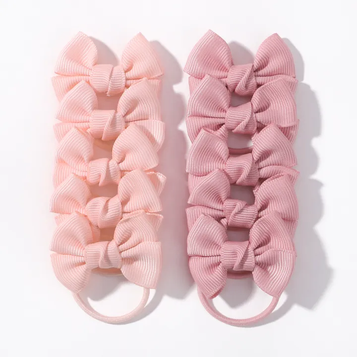 10Pcs/lot Grosgrain Ribbon Pigtail Bows Elastic Hair Ties Hair Bands Holders New Year Hair Accessories for Baby Girls Gift