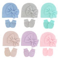 2Pcs Newborn Beanie Hat Gloves Set Cotton Princess Bow Baby Girl Hat Spring Autumn Winter Infant Bonnet Toddler Cap 0-6M. 