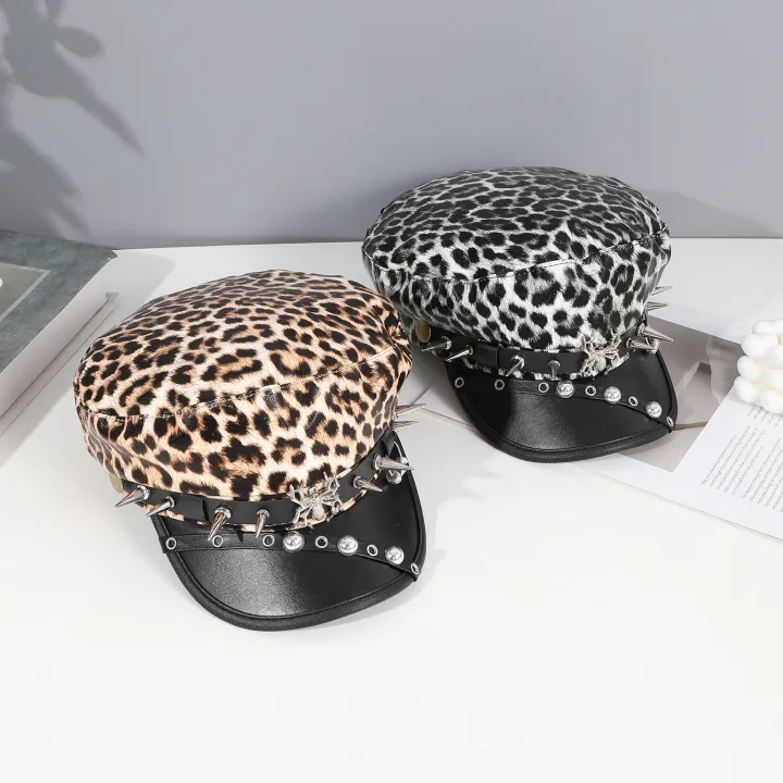 Sweet%20cool%20Spice%20Girl%20style%20riveted%20spider%20hoop%20PU%20leather%20newsboy%20hat%20Y2K%20fashion%20trend%20shopping%20face%20small%20beret%20-%20Image%202