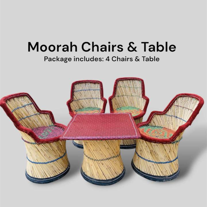 4 Hand Made Bamboo Chairs & Table Set | Furniture Set | Living Room | Sain Deals
